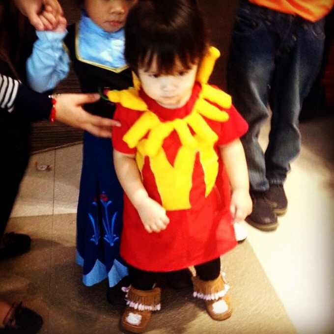 In her D-I-Y McDonald's French Fries trick or treat Costume